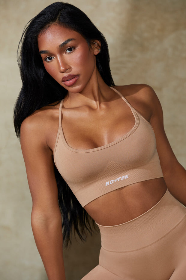 Definition - Low Back Define Luxe Sports Bra in Warm Taupe