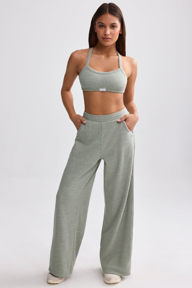 Terry Towelling Wide-Leg Joggers in Sage Grey