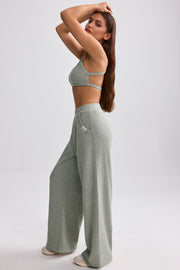 Terry Towelling Wide-Leg Joggers in Sage Grey