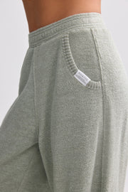 Terry Towelling Wide-Leg Joggers in Sage Grey